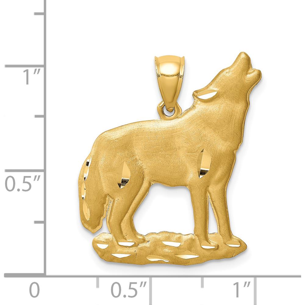 14K Yellow Gold Brushed Diamond-cut Howling Wolf Pendant - Solid Gold Wildlife Charm by Oro Pregiato