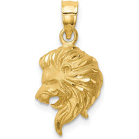 14K Yellow Gold Brushed Diamond-Cut Lion Head Pendant - 14mm x 10mm by Oro Pregiato