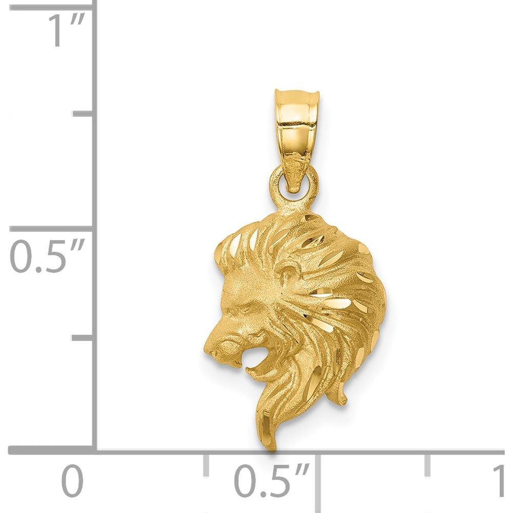 14K Yellow Gold Brushed Diamond-Cut Lion Head Pendant - 14mm x 10mm by Oro Pregiato