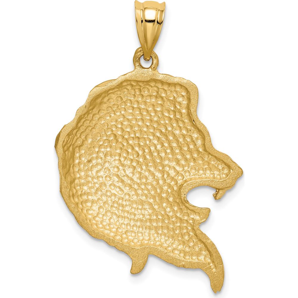 14K Yellow Gold Brushed Diamond-Cut Lion Head Pendant - 25.5mm Length by Oro Pregiato