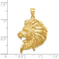 14K Yellow Gold Brushed Diamond-Cut Lion Head Pendant - 25.5mm Length by Oro Pregiato