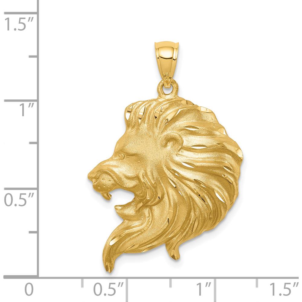 14K Yellow Gold Brushed Diamond-Cut Lion Head Pendant - 25.5mm Length by Oro Pregiato
