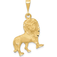 14K Yellow Gold Brushed Diamond-Cut Lion Pendant Charm by Oro Pregiato