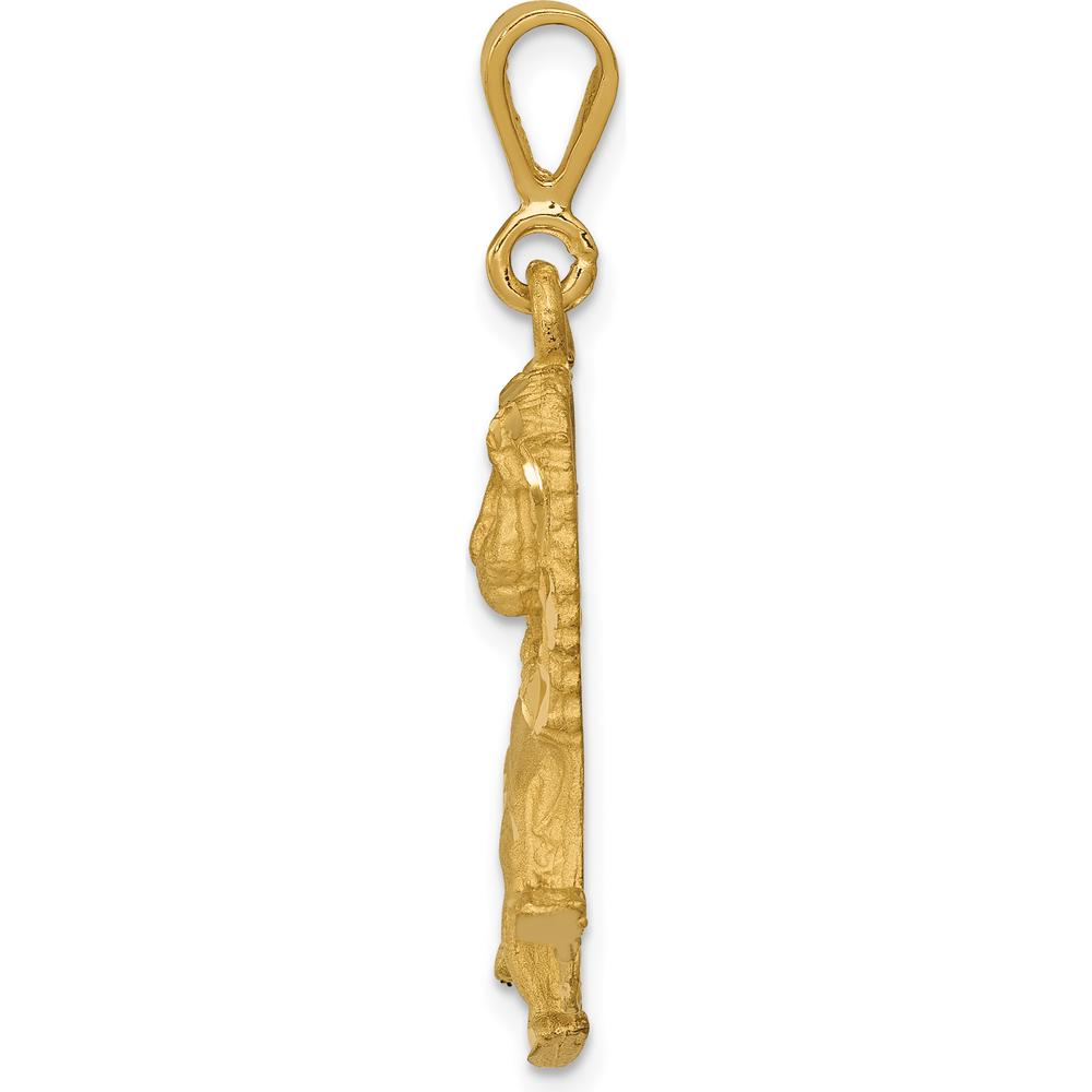 14K Yellow Gold Brushed Diamond-Cut Lion Pendant Charm by Oro Pregiato