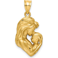 14K Yellow Gold Brushed Diamond-Cut Mom and Baby Pendant by Oro Pregiato