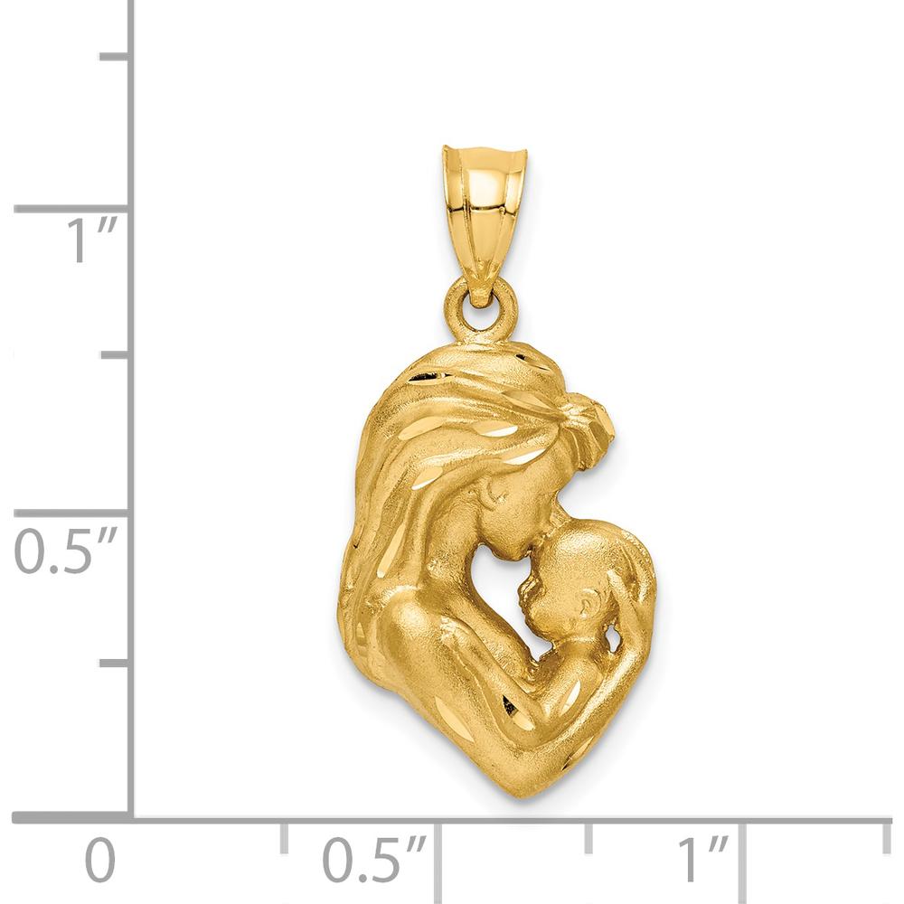 14K Yellow Gold Brushed Diamond-Cut Mom and Baby Pendant by Oro Pregiato