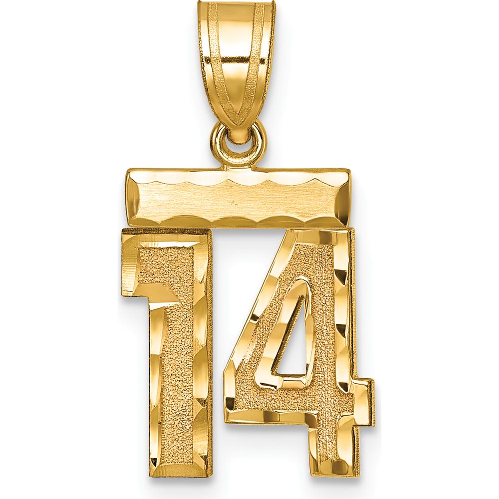 14K Yellow Gold Brushed Diamond-Cut Number 14 Pendant Charm by 0