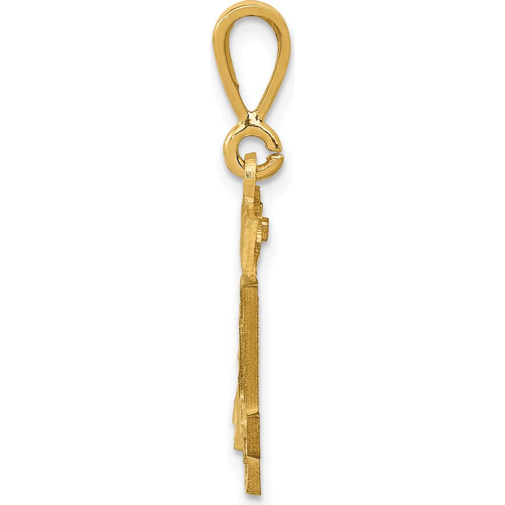 14K Yellow Gold Brushed Diamond-Cut Number 14 Pendant Charm by 0