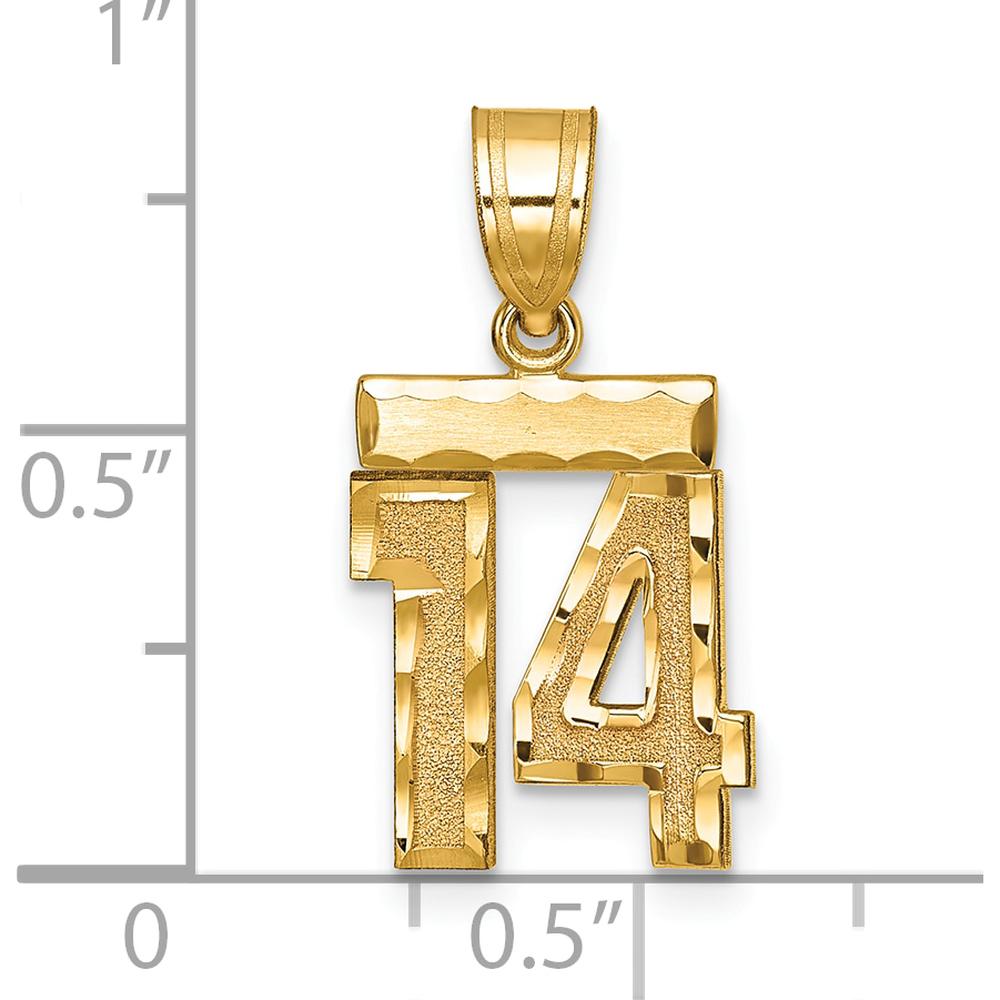 14K Yellow Gold Brushed Diamond-Cut Number 14 Pendant Charm by 0