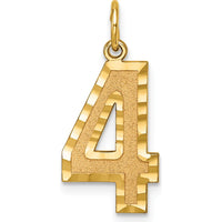 14K Yellow Gold Brushed Diamond-Cut Number 4 Charm - Modern Statement Pendant by Oro Pregiato
