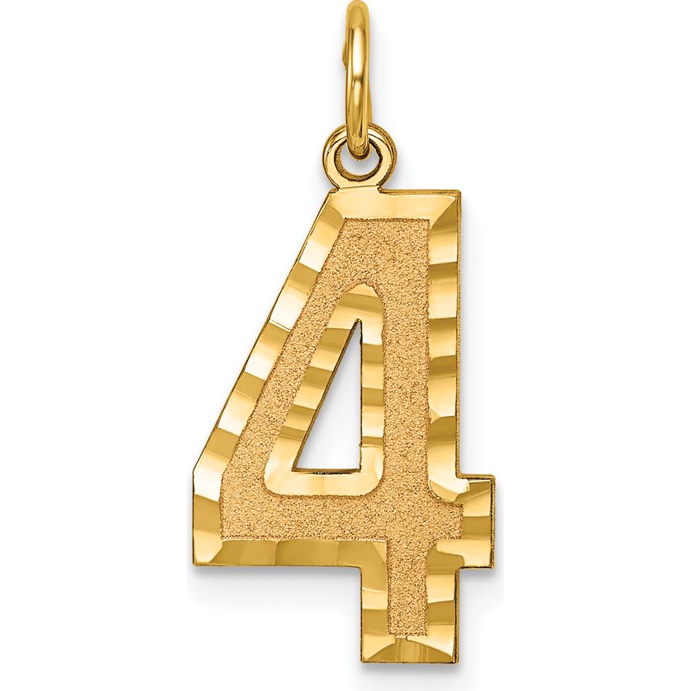 14K Yellow Gold Brushed Diamond-Cut Number 4 Charm - Modern Statement Pendant by Oro Pregiato