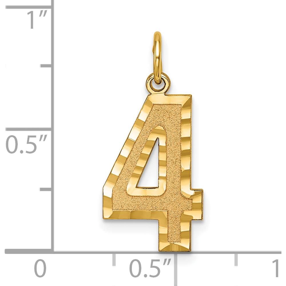 14K Yellow Gold Brushed Diamond-Cut Number 4 Charm - Modern Statement Pendant by Oro Pregiato