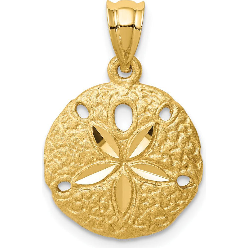 14K Yellow Gold Brushed Diamond-Cut Sand Dollar Pendant - 22mm Length by Oro Pregiato