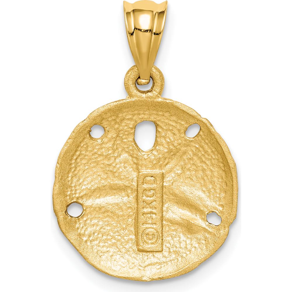 14K Yellow Gold Brushed Diamond-Cut Sand Dollar Pendant - 22mm Length by Oro Pregiato