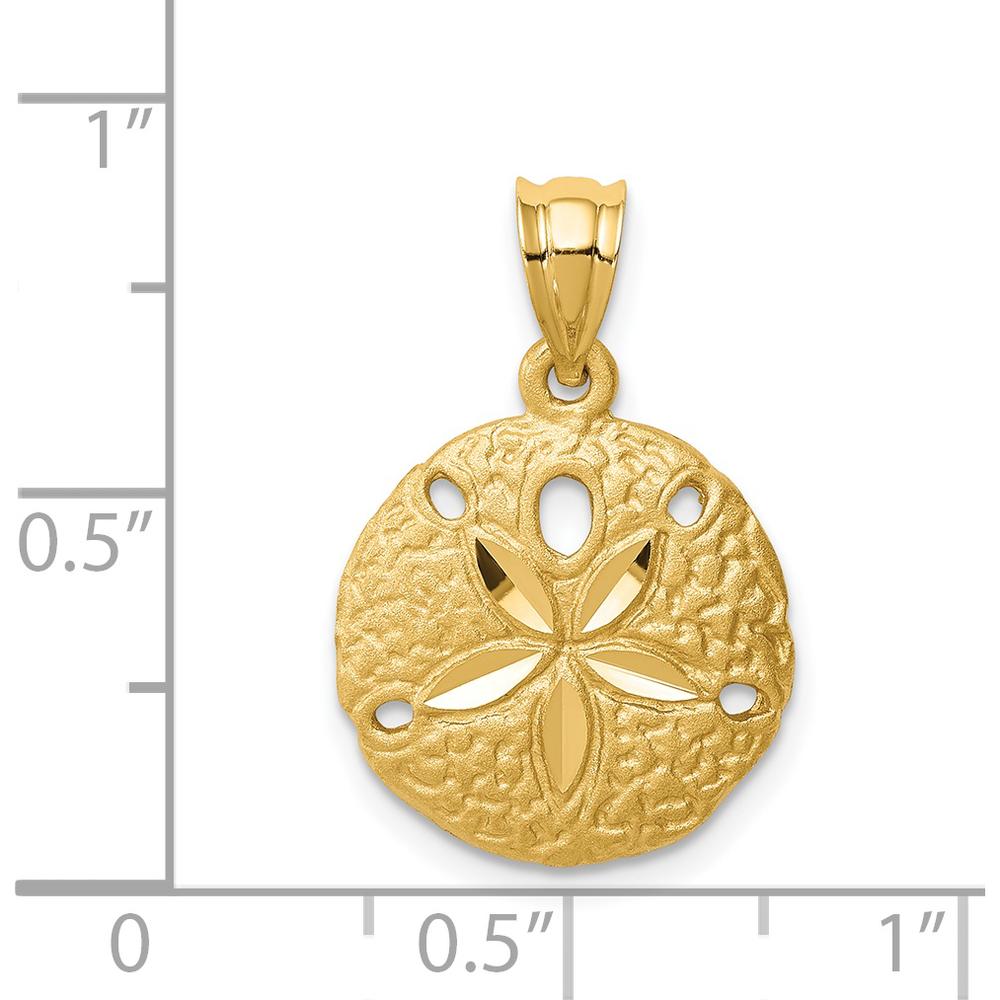 14K Yellow Gold Brushed Diamond-Cut Sand Dollar Pendant - 22mm Length by Oro Pregiato