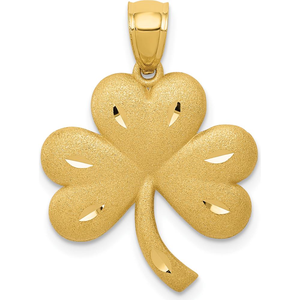 14K Yellow Gold Brushed Diamond-Cut Shamrock Pendant - 25mm Length, 20mm Width by Oro Pregiato