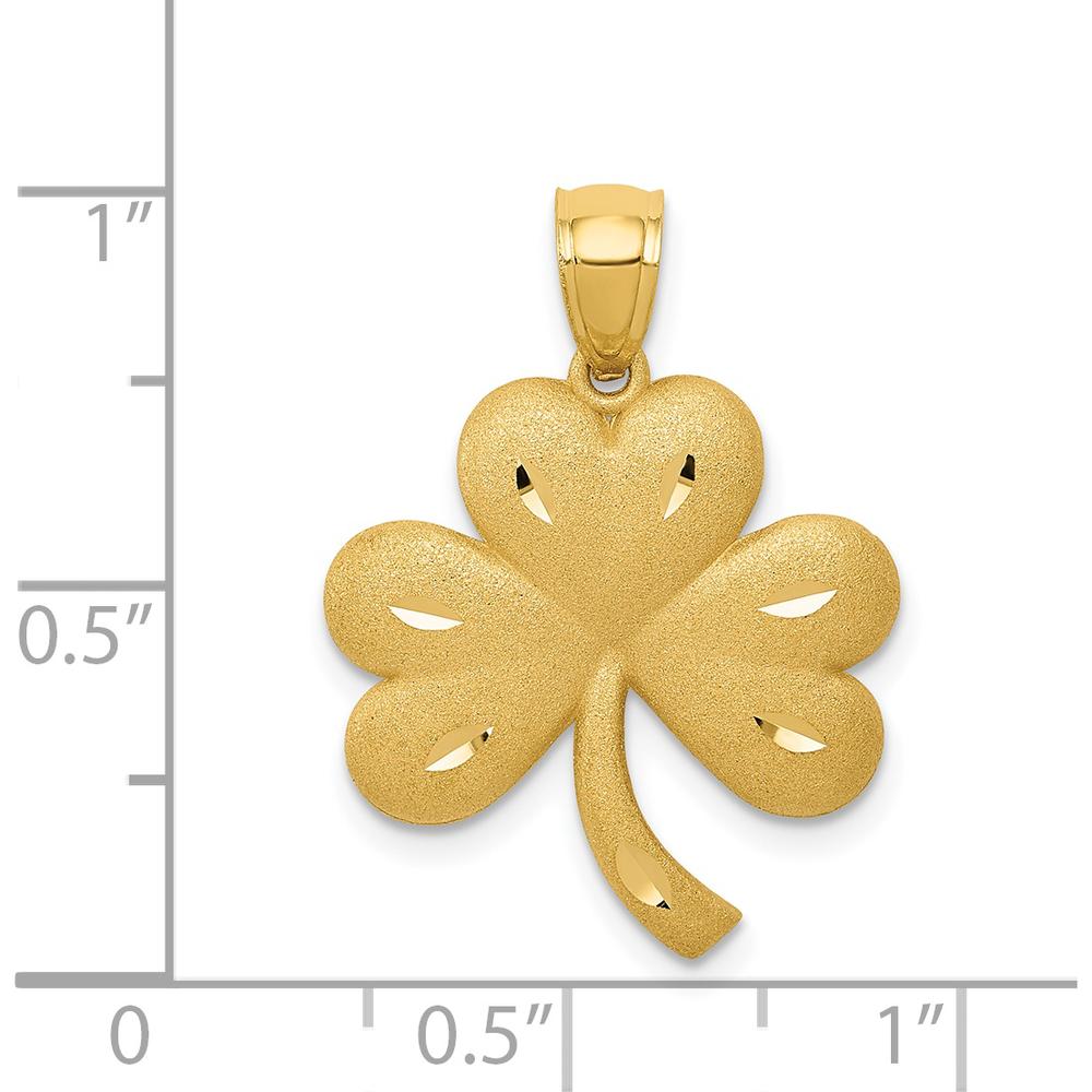 14K Yellow Gold Brushed Diamond-Cut Shamrock Pendant - 25mm Length, 20mm Width by Oro Pregiato