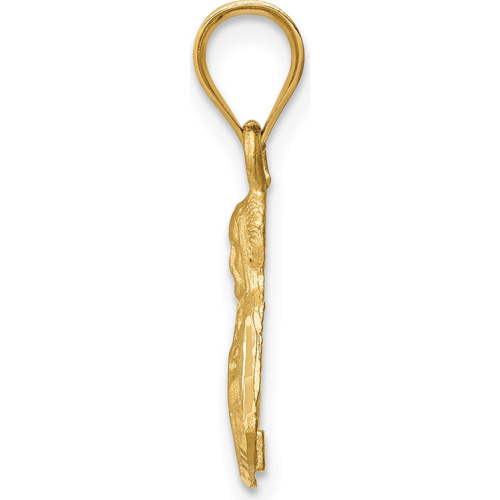 14K Yellow Gold Brushed Diamond-Cut Solid Jesus Pendant - Religious Faith Symbol in Yellow Gold by Oro Pregiato