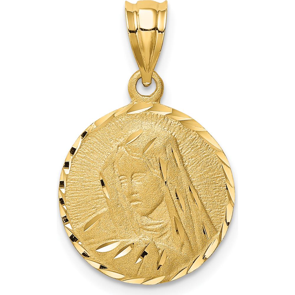 14K Yellow Gold Brushed Diamond-Cut Virgin Mary Pendant with Textured Back - 23.25mm Length by Oro Pregiato