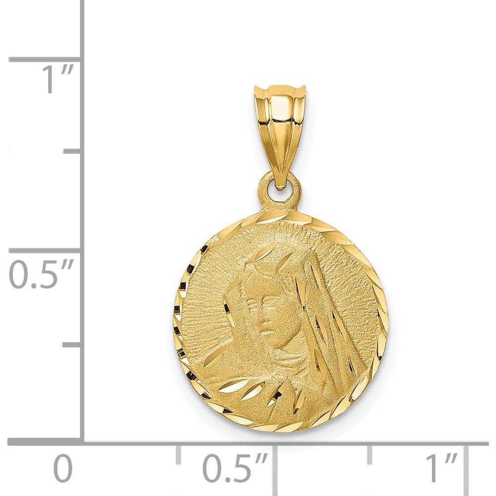 14K Yellow Gold Brushed Diamond-Cut Virgin Mary Pendant with Textured Back - 23.25mm Length by Oro Pregiato