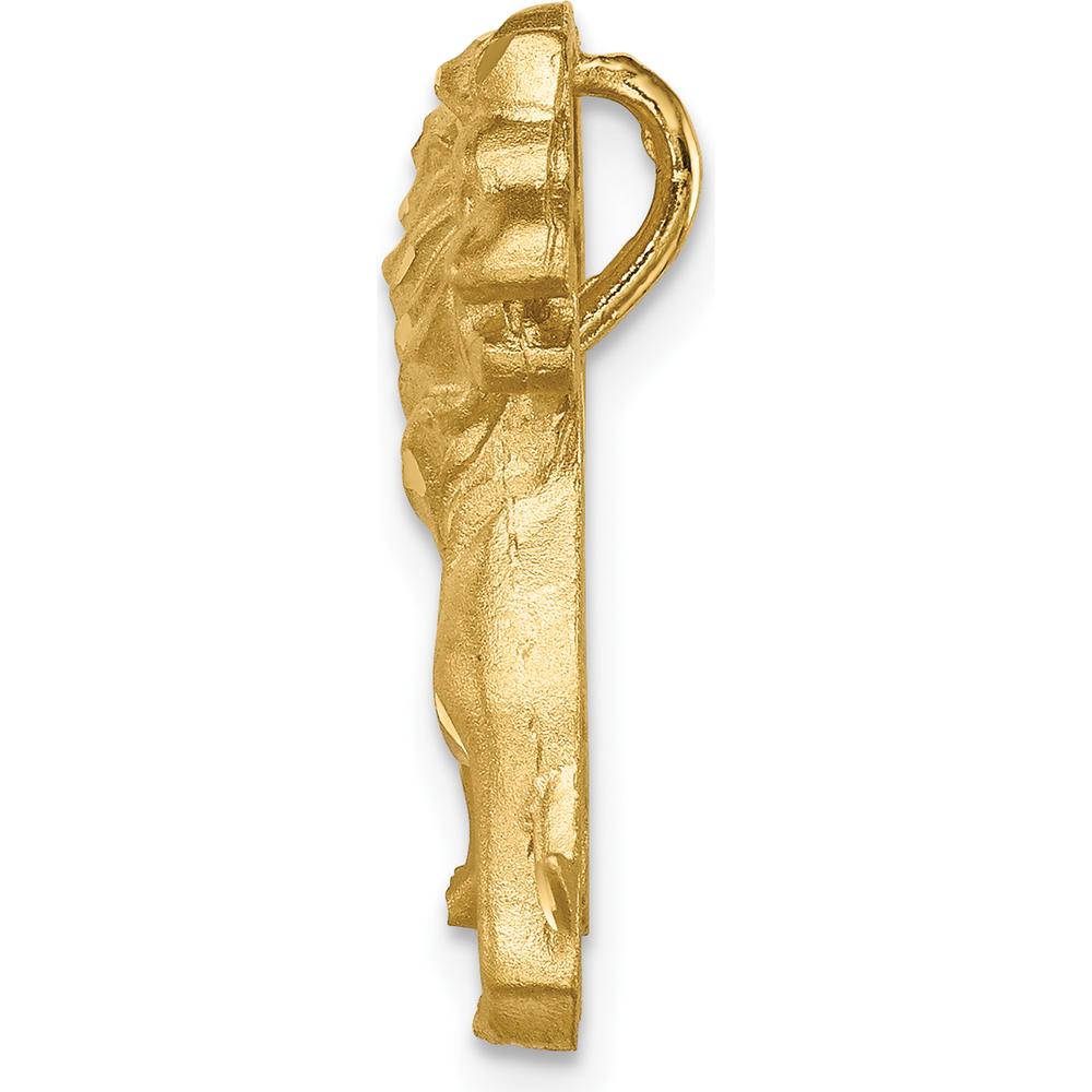 14K Yellow Gold Brushed Lion Slide Pendant with Diamond-Cut Texture by Oro Pregiato