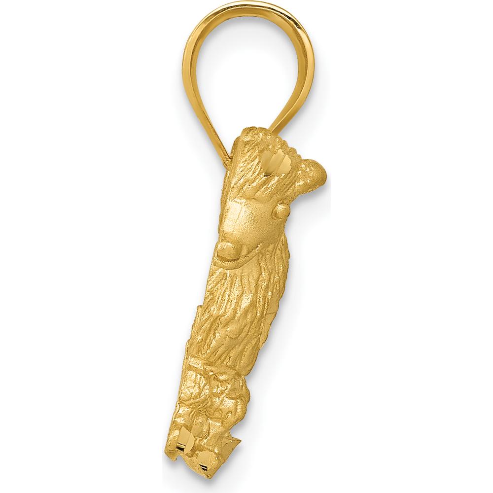 14K Yellow Gold Brushed Poodle Dog Pendant with Diamond-Cut Texture by Oro Pregiato