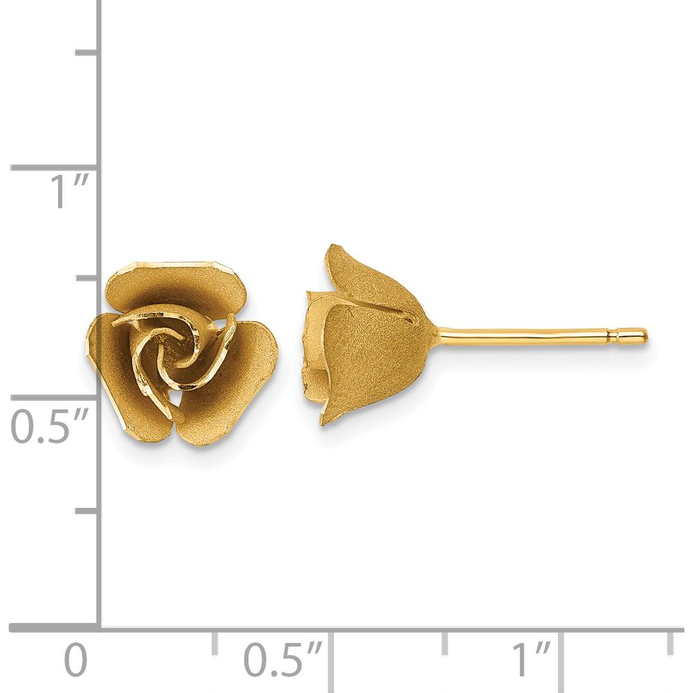 14K Yellow Gold Brushed Rose Flower Button Post Earrings - 10.3mm Length by 0