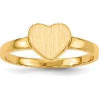 14K Yellow Gold Brushed Satin Heart Signet Ring - 7.5x6.5mm Top with Open Back Design by 0