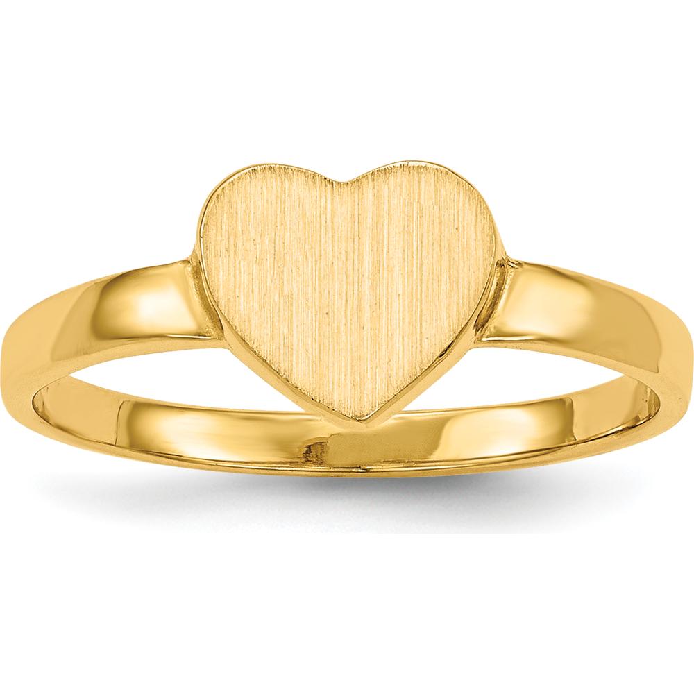 14K Yellow Gold Brushed Satin Heart Signet Ring - 7.5x6.5mm Top with Open Back Design by 0