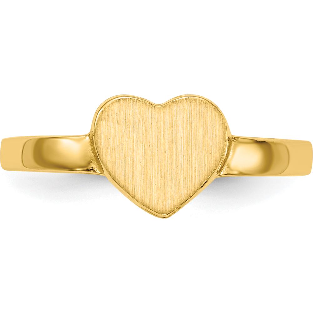 14K Yellow Gold Brushed Satin Heart Signet Ring - 7.5x6.5mm Top with Open Back Design by 0