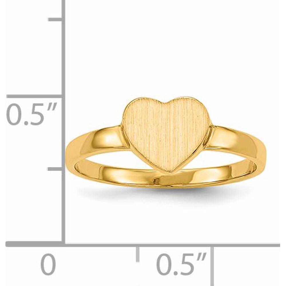 14K Yellow Gold Brushed Satin Heart Signet Ring - 7.5x6.5mm Top with Open Back Design by 0