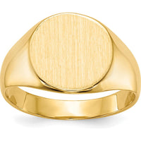 14K Yellow Gold Brushed Satin Signet Ring - 10.5x11.0mm Top by 0