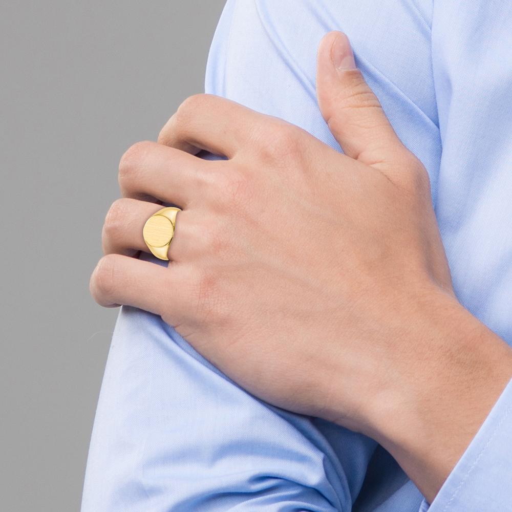 14K Yellow Gold Brushed Satin Signet Ring - 10.5x11.0mm Top by 0