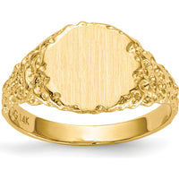 14K Yellow Gold Brushed Satin Signet Ring with Engravable Face - 9.5x8.5mm by 0