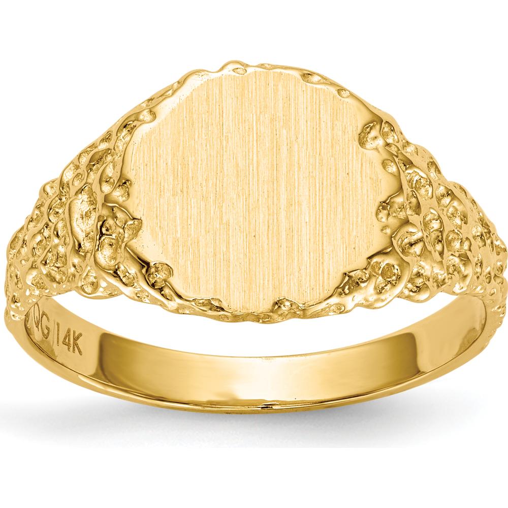 14K Yellow Gold Brushed Satin Signet Ring with Engravable Face - 9.5x8.5mm by 0