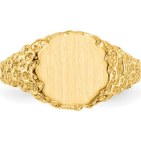 14K Yellow Gold Brushed Satin Signet Ring with Engravable Face - 9.5x8.5mm by 0