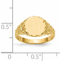 14K Yellow Gold Brushed Satin Signet Ring with Engravable Face - 9.5x8.5mm by 0