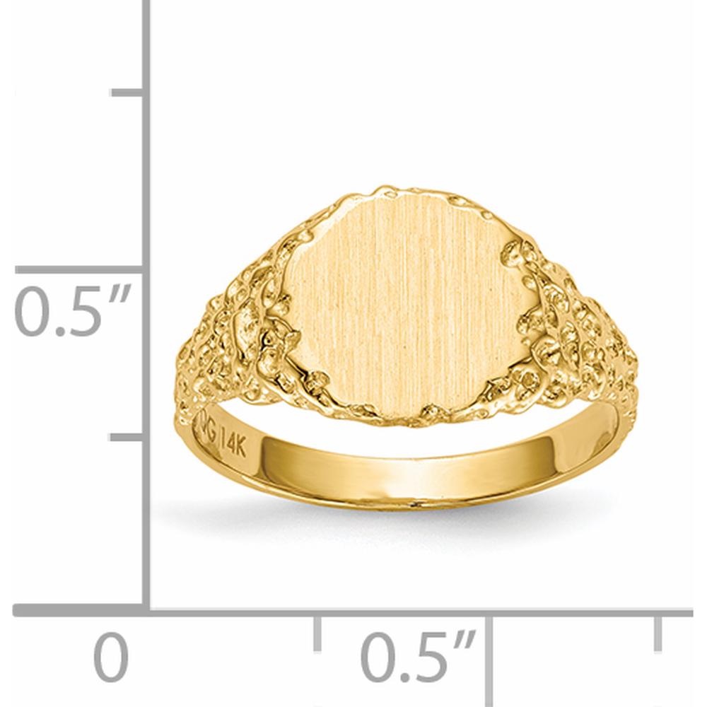 14K Yellow Gold Brushed Satin Signet Ring with Engravable Face - 9.5x8.5mm by 0