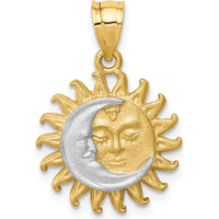 14K Yellow Gold Brushed Sun and Moon Pendant with Rhodium Accents by Oro Pregiato