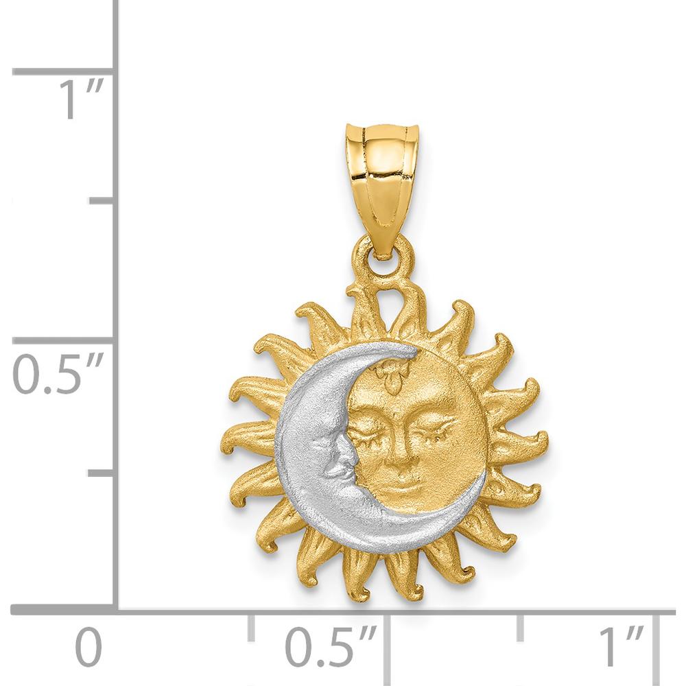 14K Yellow Gold Brushed Sun and Moon Pendant with Rhodium Accents by Oro Pregiato