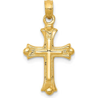 14K Yellow Gold Budded Cross Charm Pendant - Symbol of Faith and Elegance by Oro Pregiato