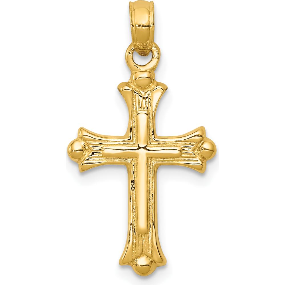 14K Yellow Gold Budded Cross Charm Pendant - Symbol of Faith and Elegance by Oro Pregiato