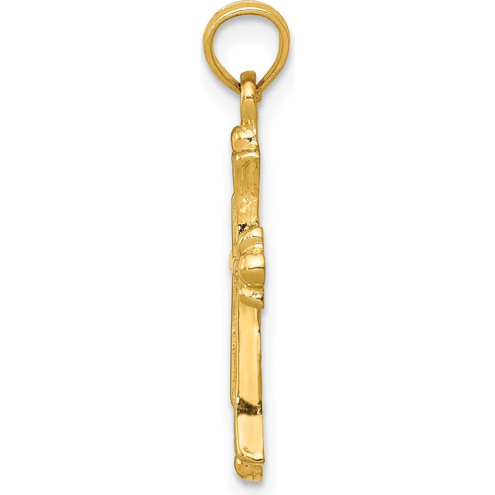 14K Yellow Gold Budded Cross Charm Pendant - Symbol of Faith and Elegance by Oro Pregiato