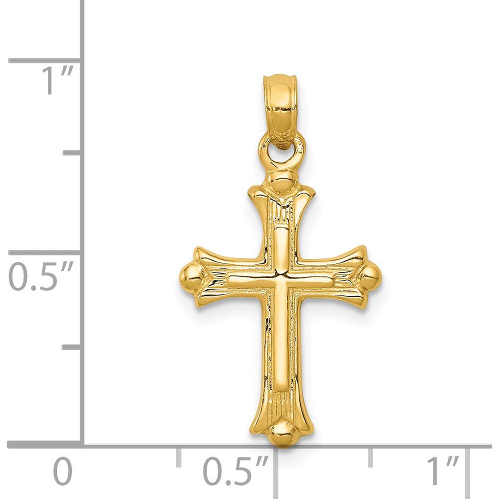 14K Yellow Gold Budded Cross Charm Pendant - Symbol of Faith and Elegance by Oro Pregiato