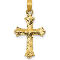 14K Yellow Gold Budded Cross Charm Pendant - Symbol of Faith and Elegance by Oro Pregiato
