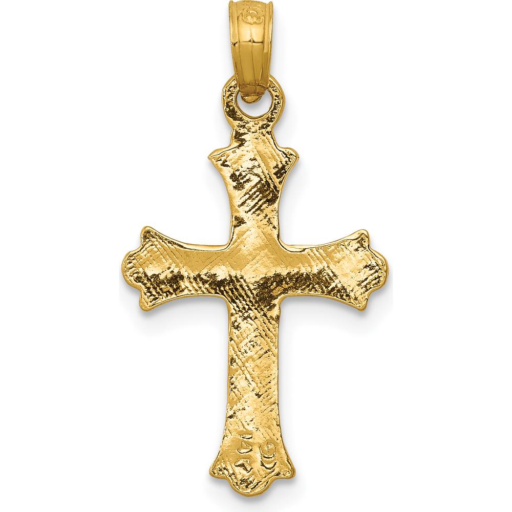 14K Yellow Gold Budded Cross Charm Pendant - Symbol of Faith and Elegance by Oro Pregiato