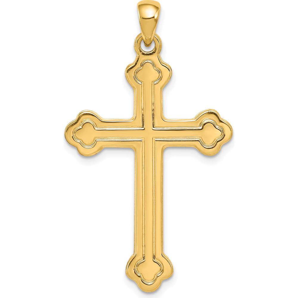 14K Yellow Gold Budded Cross Pendant - 41mm Length, 23mm Width by Oro Pregiato