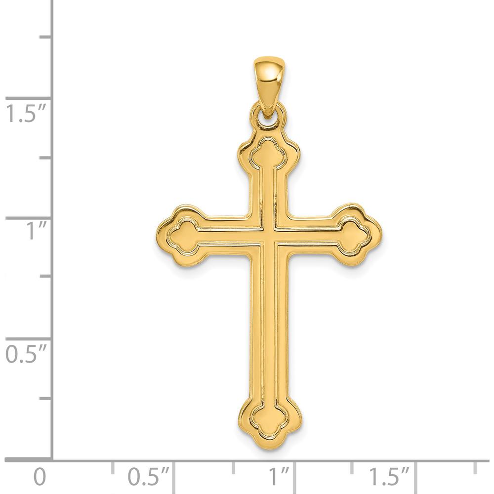 14K Yellow Gold Budded Cross Pendant - 41mm Length, 23mm Width by Oro Pregiato