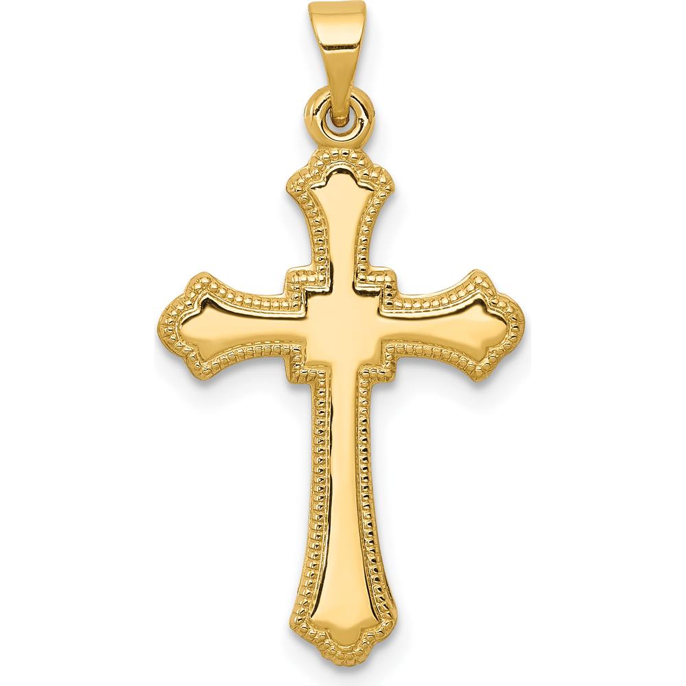 14K Yellow Gold Budded Cross Pendant - Elegant Religious Jewelry by Oro Pregiato