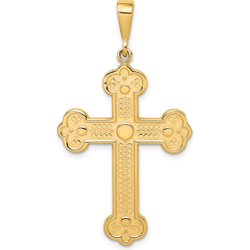 14K Yellow Gold Budded Cross Pendant - Solid Textured Faith Jewelry Piece by Oro Pregiato